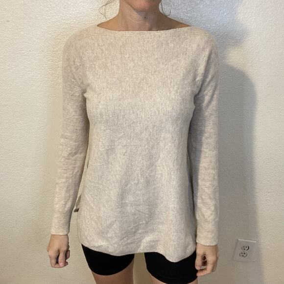 VINCE 100% Cashmere Beige Boat Neck Sweater Size XS Oversized - Picture 1 of 7